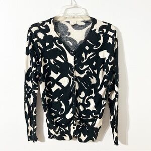 J.Crew Factory 100% Cotton Cardigan Sweater Black & White Abstract Pattern